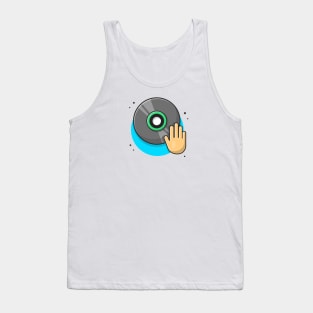 Vinyl Disk Music with Hand DJ Music Cartoon Vector Icon Illustration Tank Top